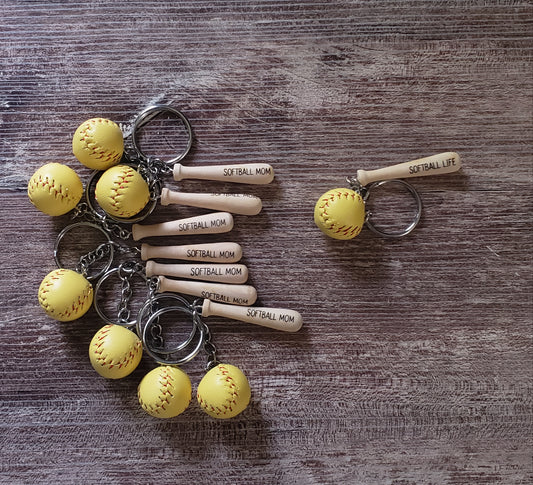 Softball Mom and Softball Life Keychains Small Bat