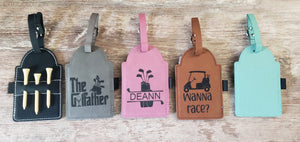Golf Tee Bag Tag Holder Leatherette Personalized