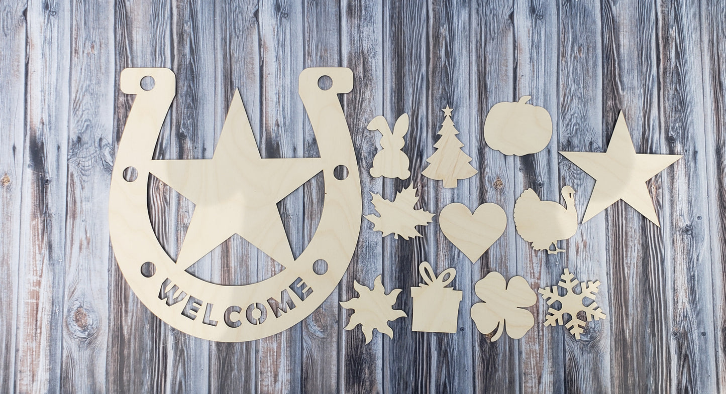 Western Horseshoe Interchangeable Welcome Sign UNFINISHED