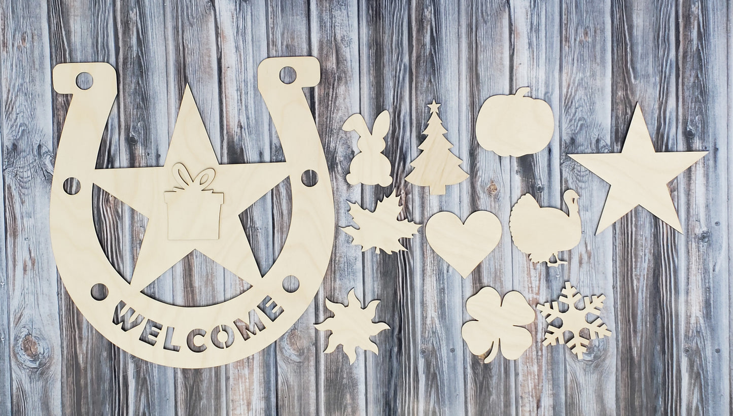 Western Horseshoe Interchangeable Welcome Sign UNFINISHED