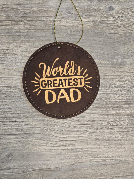 World's Greatest Dad Leatherette Christmas Ornaments Mm LIMITED QUANTITY