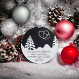 Black and white version The sky looks different when you have someone you love up there Memorial Christmas Ornament heart in sky Black & white