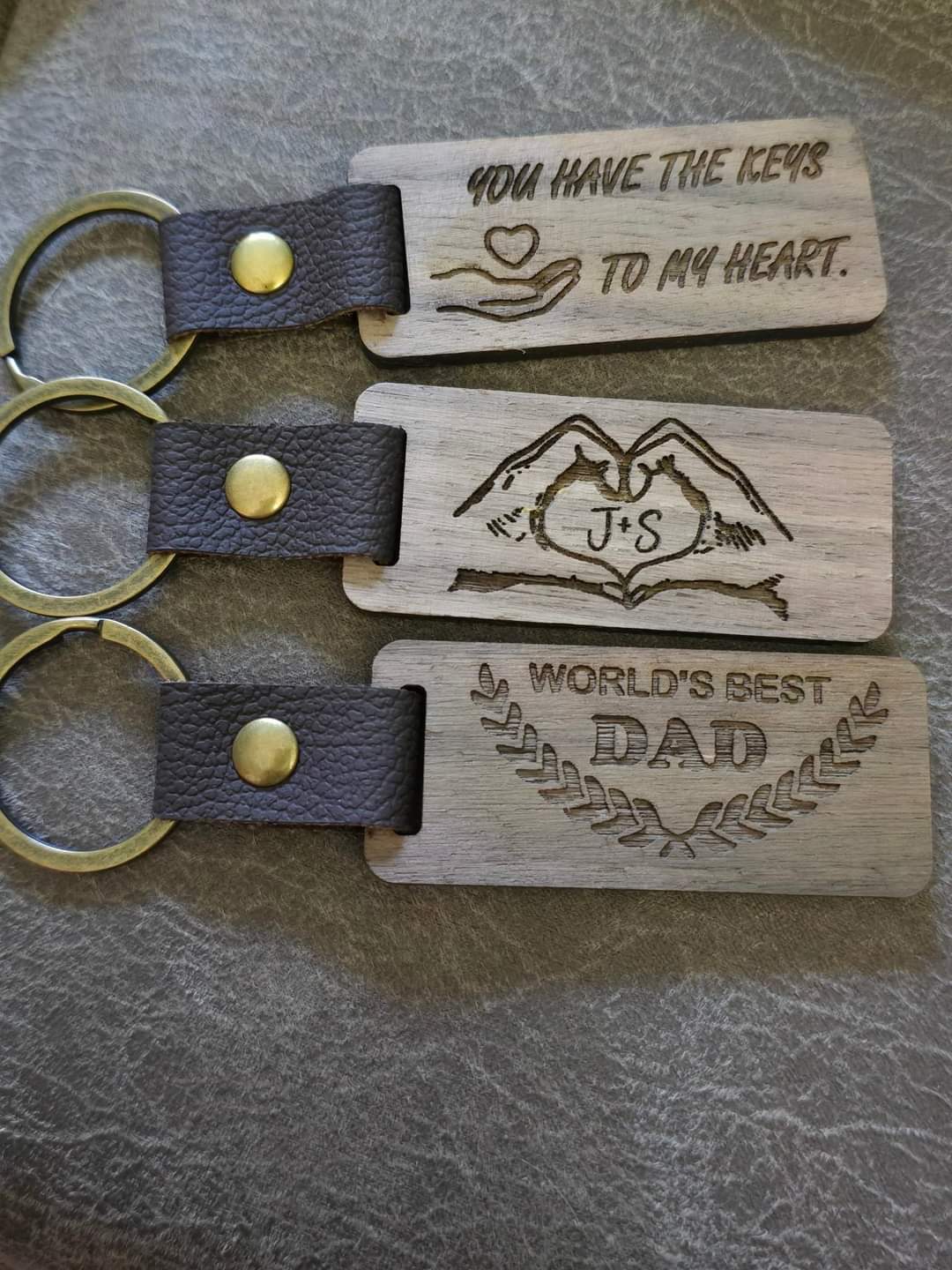 Mens keychains personalized keys to my heart, initial with hands. World's Best Dad