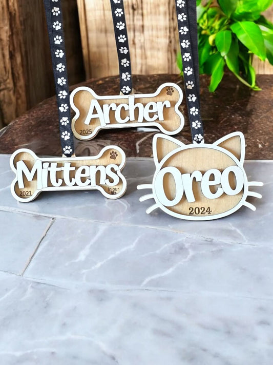 Dog bone & cat head ornaments personalized