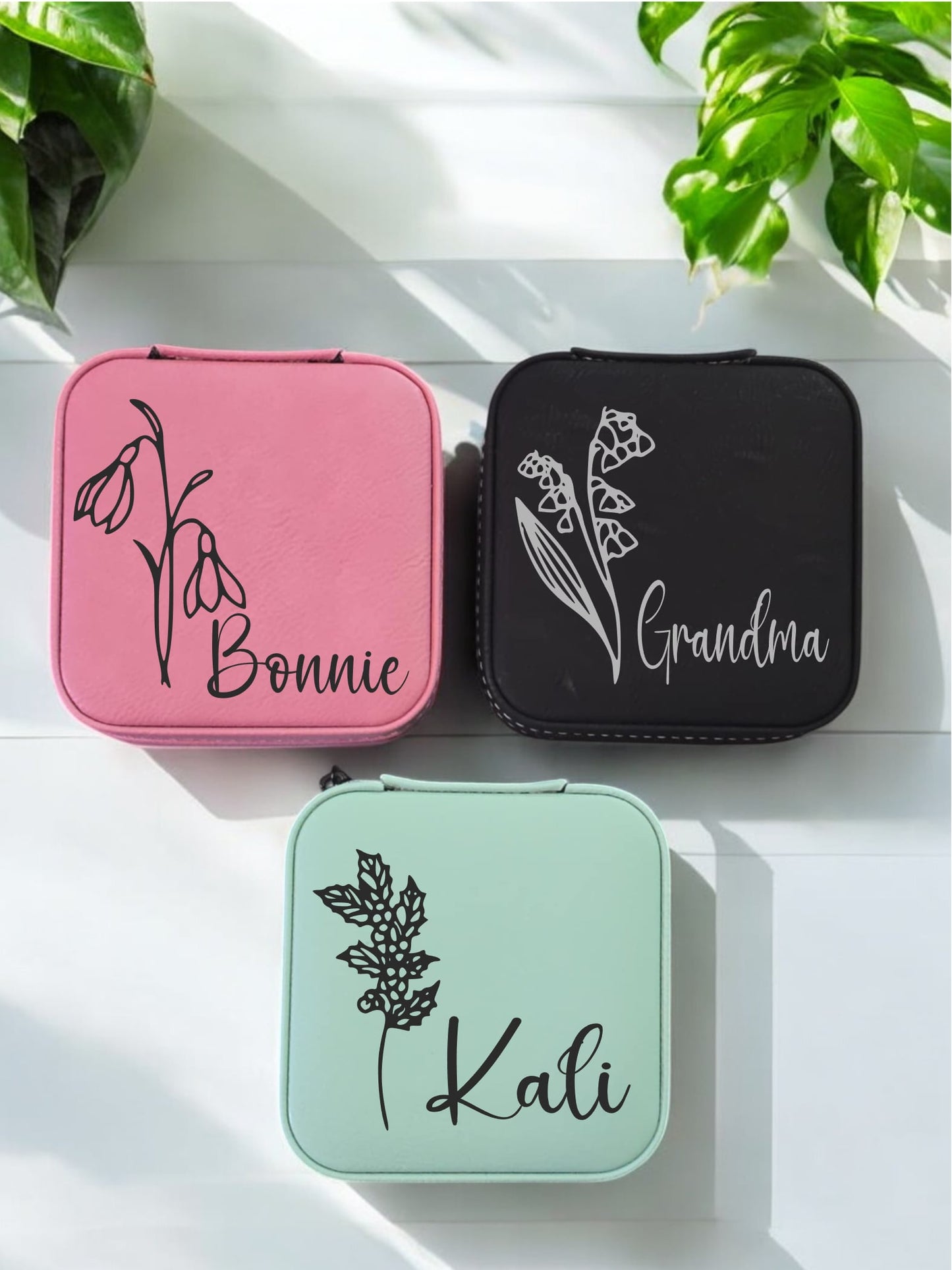 Mockup Birth month flower Jewelry Box leatherette personalized