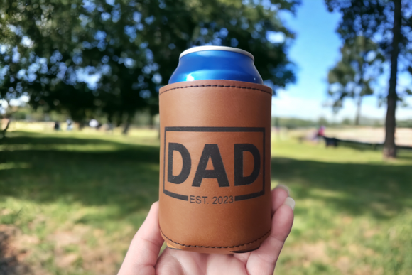 Dad Est. With year Leatherette Koozies Personalized