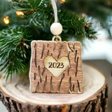 Wood Heart Tree Bark Christmas Ornament Personalized