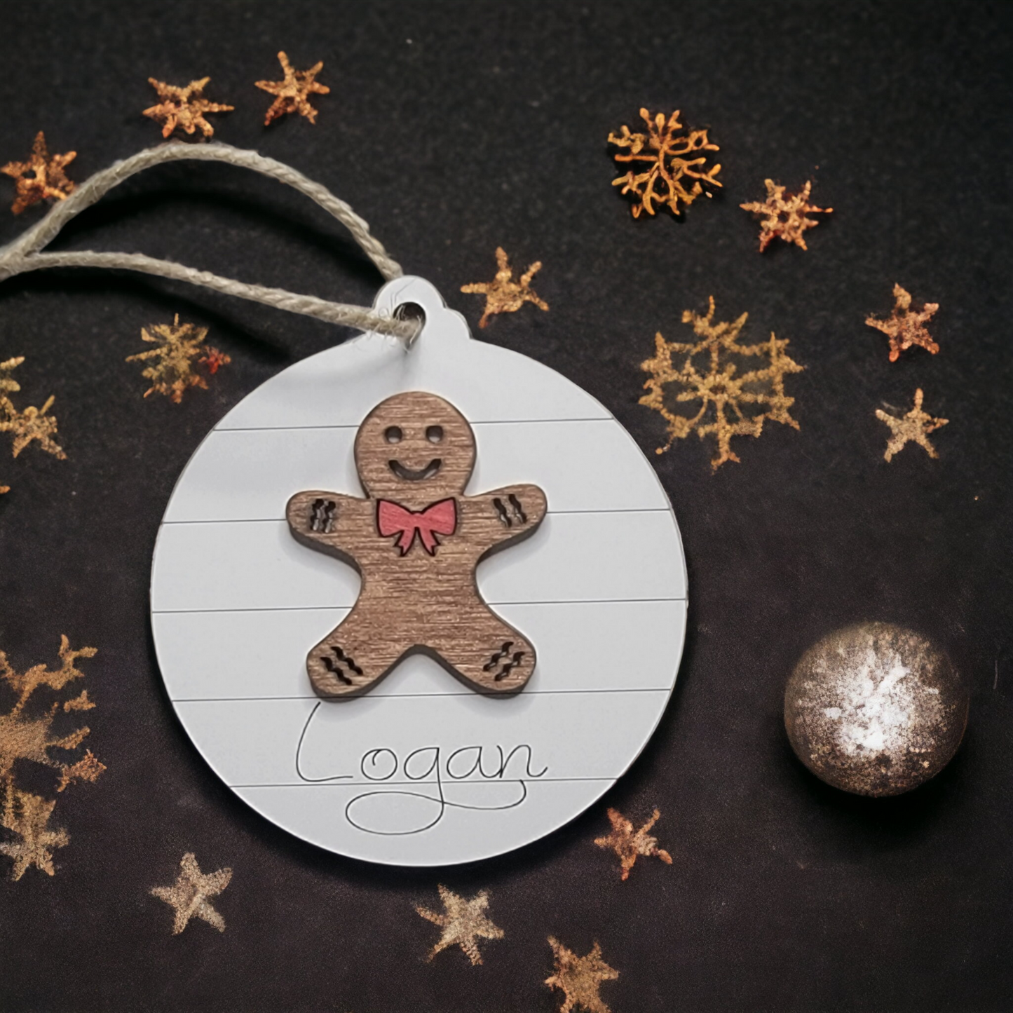 Gingerbread shiplap Christmas Ornament Personalized