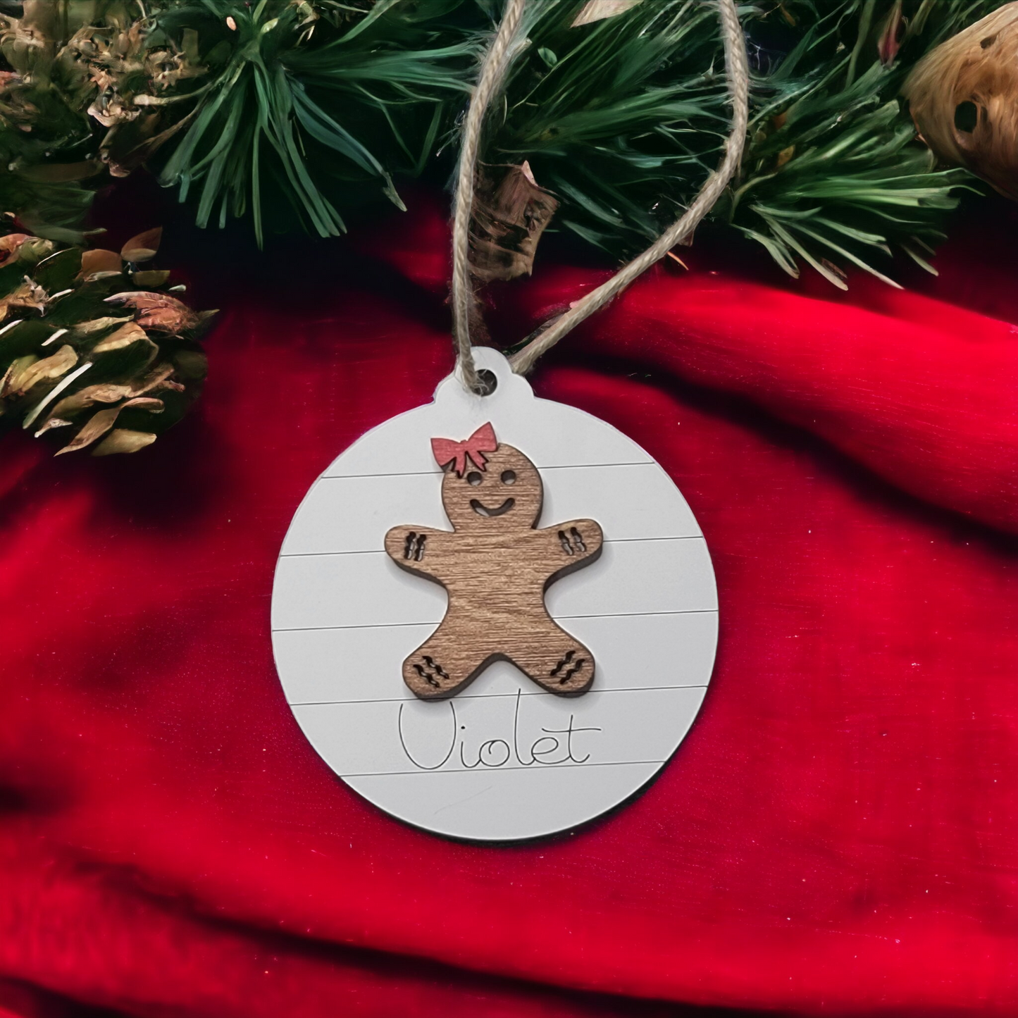 Gingerbread shiplap Christmas Ornament Personalized