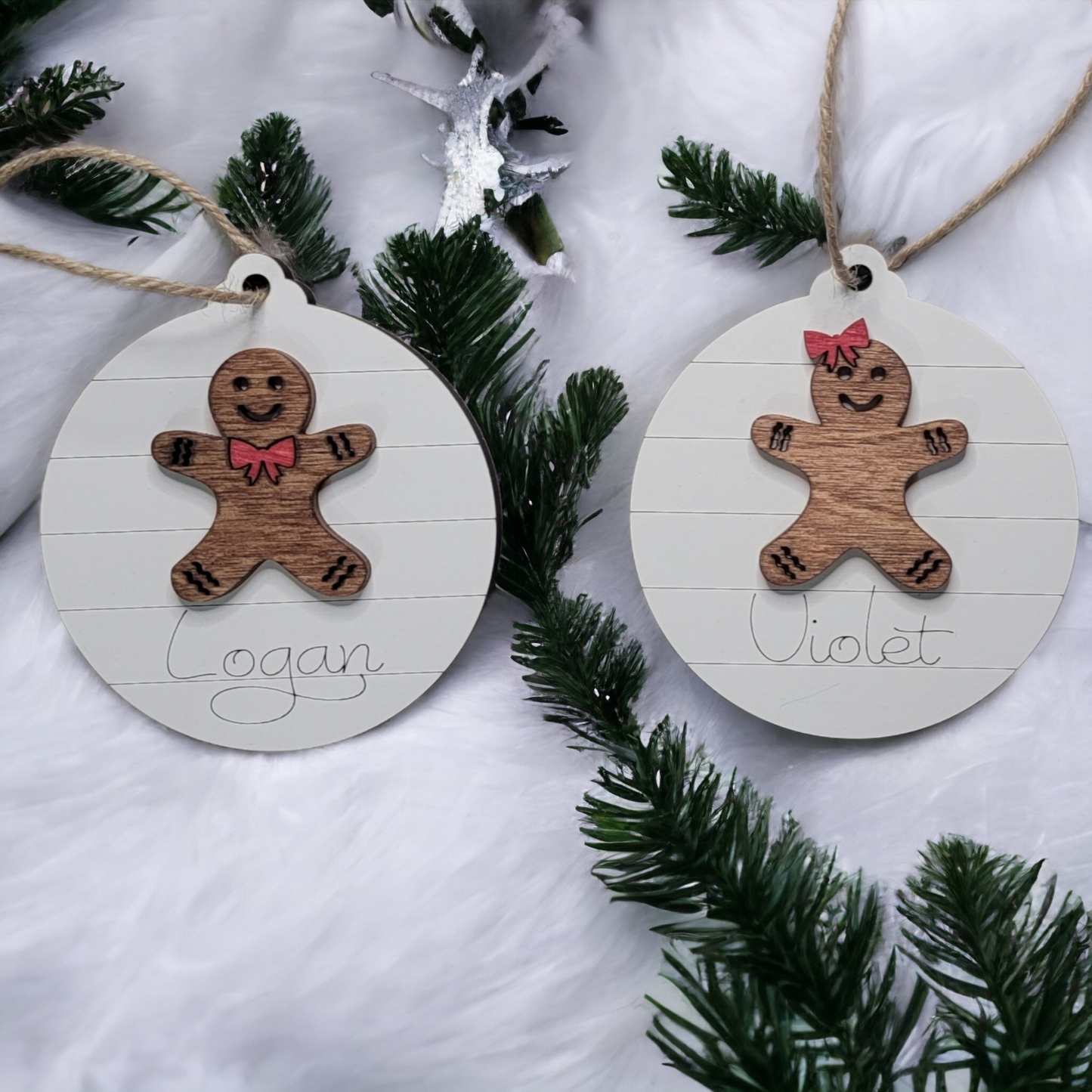 Gingerbread shiplap Christmas Ornament Personalized