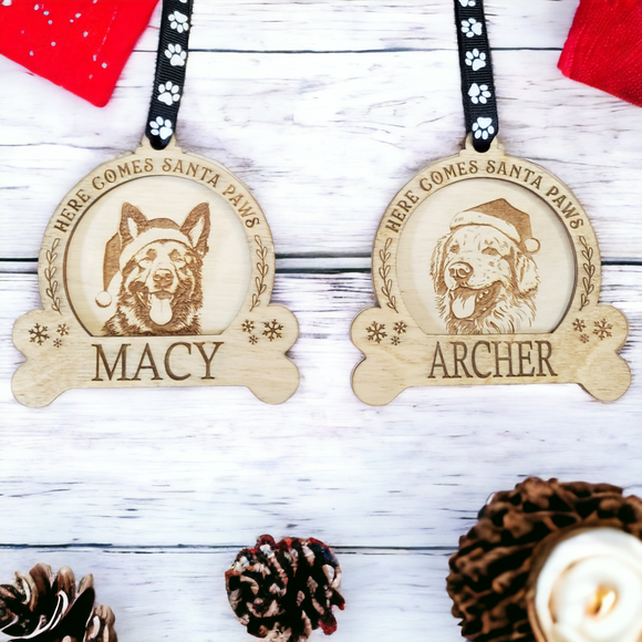 Here comes Santa Paws Personalized Christmas Ornament