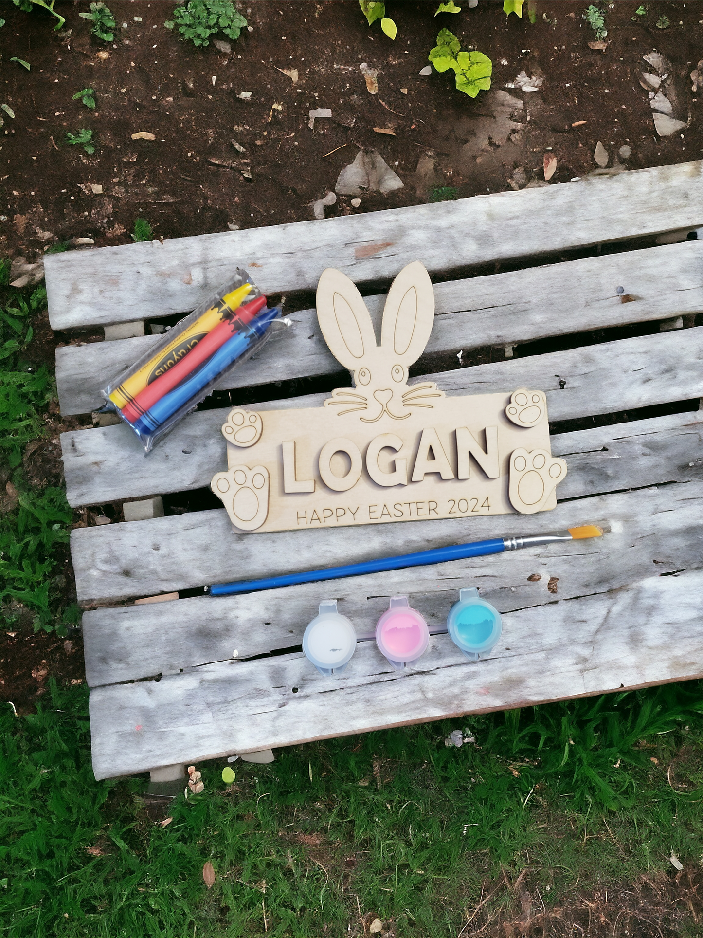 Easter Bunny Name Sign paint or colors kit personalized