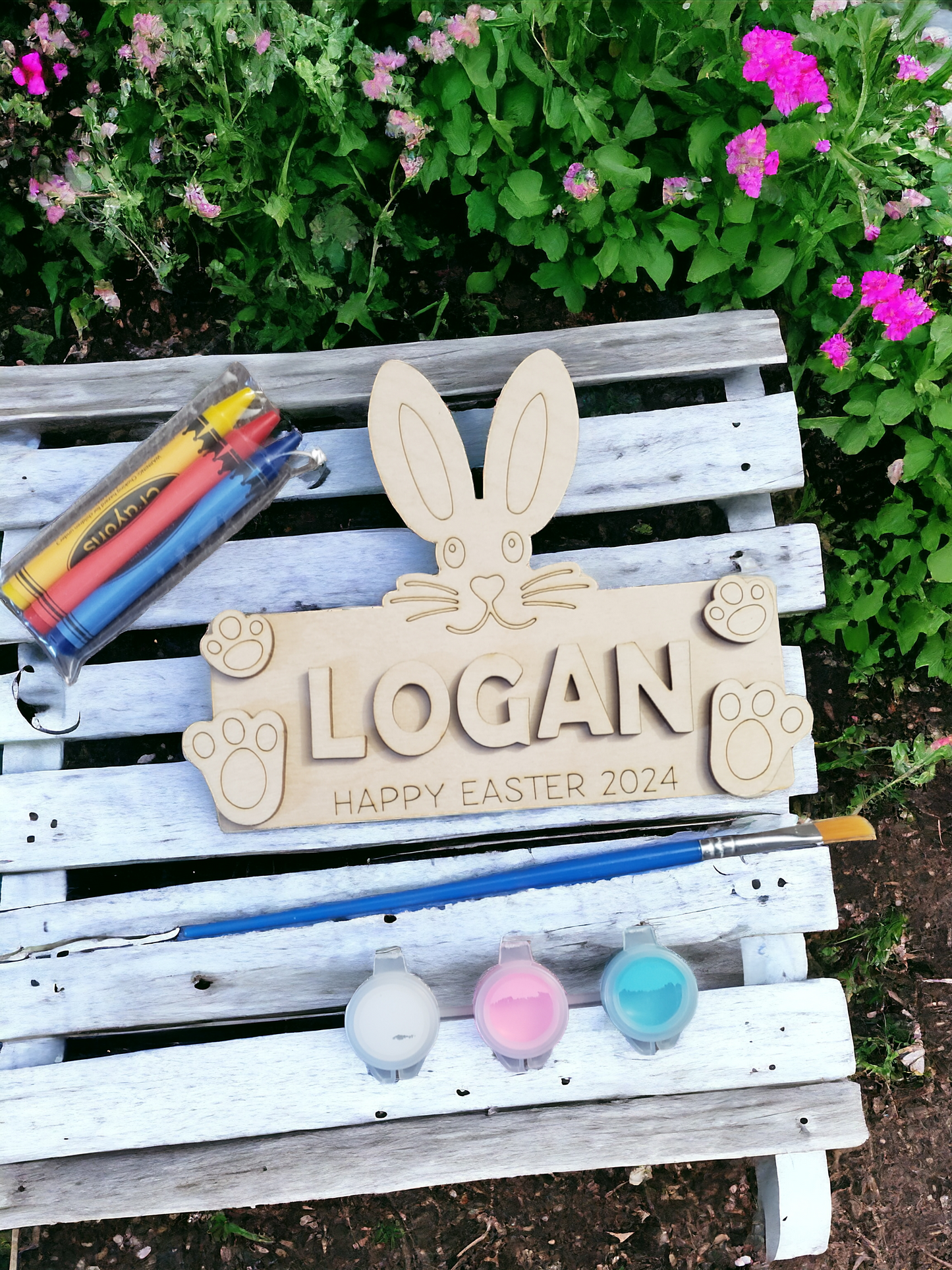 Easter Bunny Name Sign paint or colors kit personalized