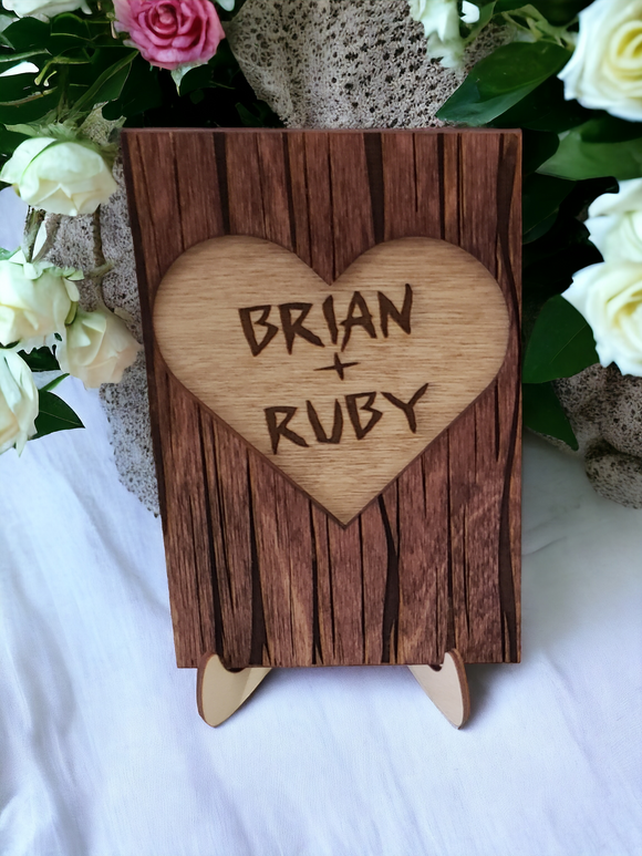 Carved wood heart plaque personalized