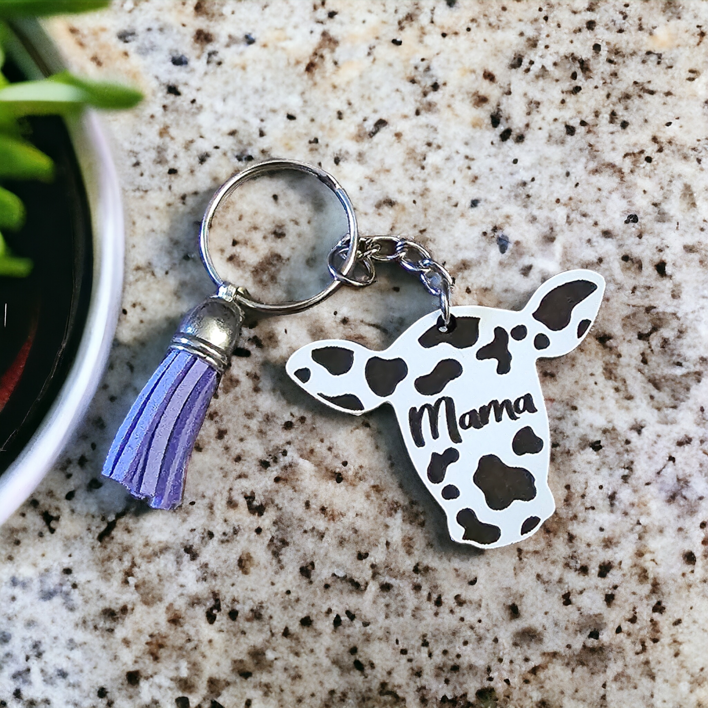 Whiteboard Mama Personalized Cow Head Keychain