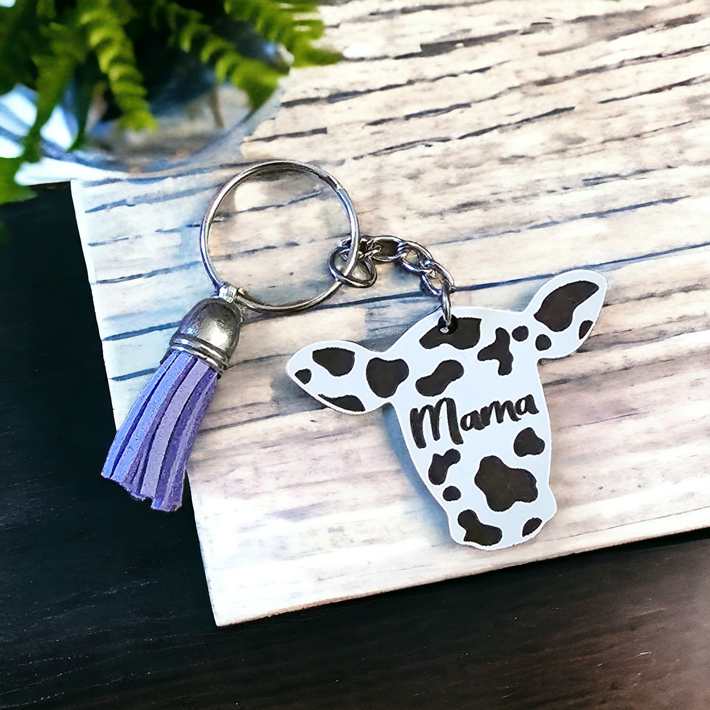 Whiteboard Mama Personalized Cow Head Keychain