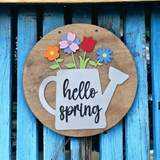 Hello Spring Watering Can 11.5 & 15" Sign