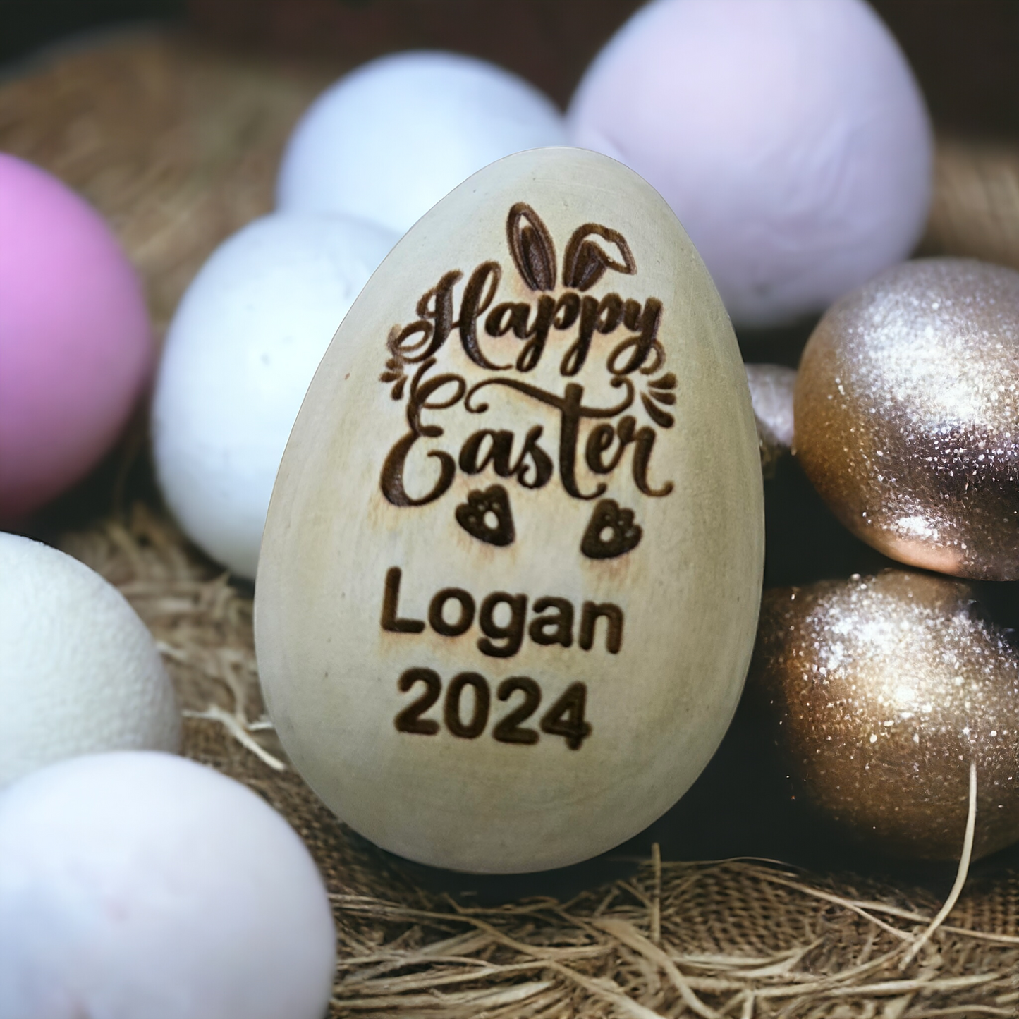 Happy Easter 2024 Personalized wooden egg