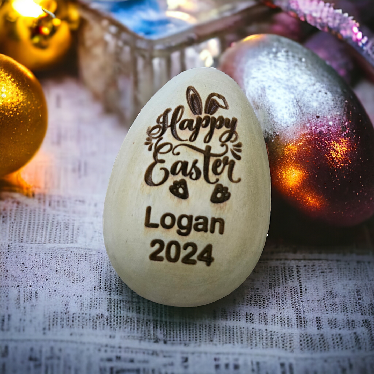 Happy Easter 2024 Personalized wooden egg