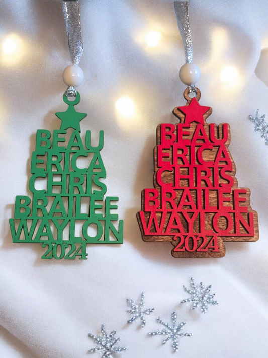 Family Christmas tree ornament personalized Names are NOT in order!!