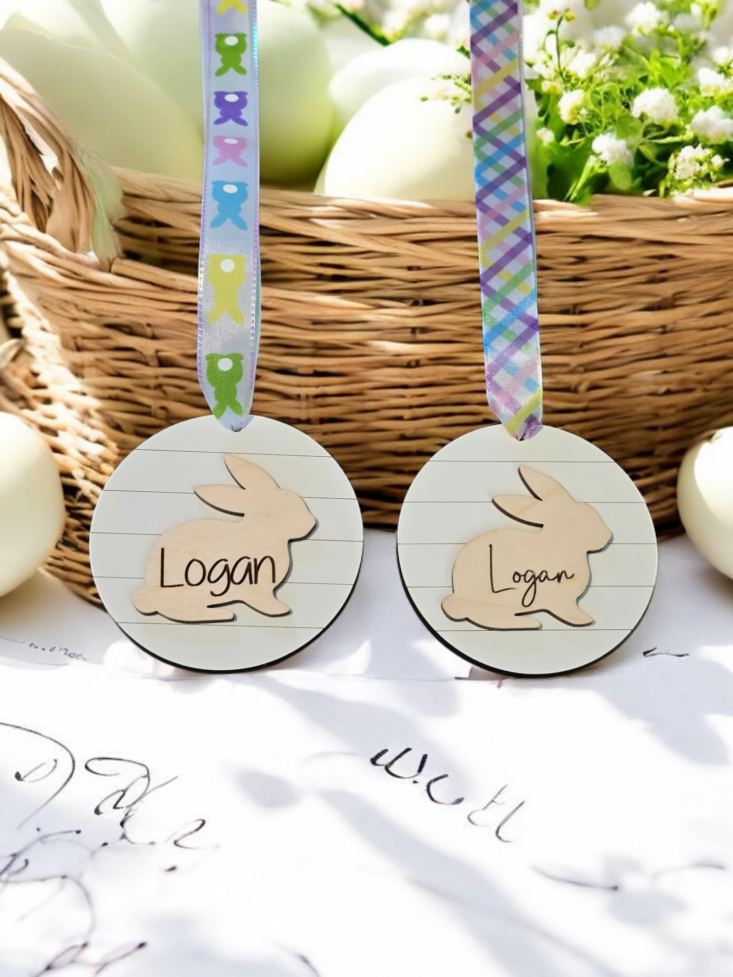 Easter Bunny shiplap tag ornament personalized