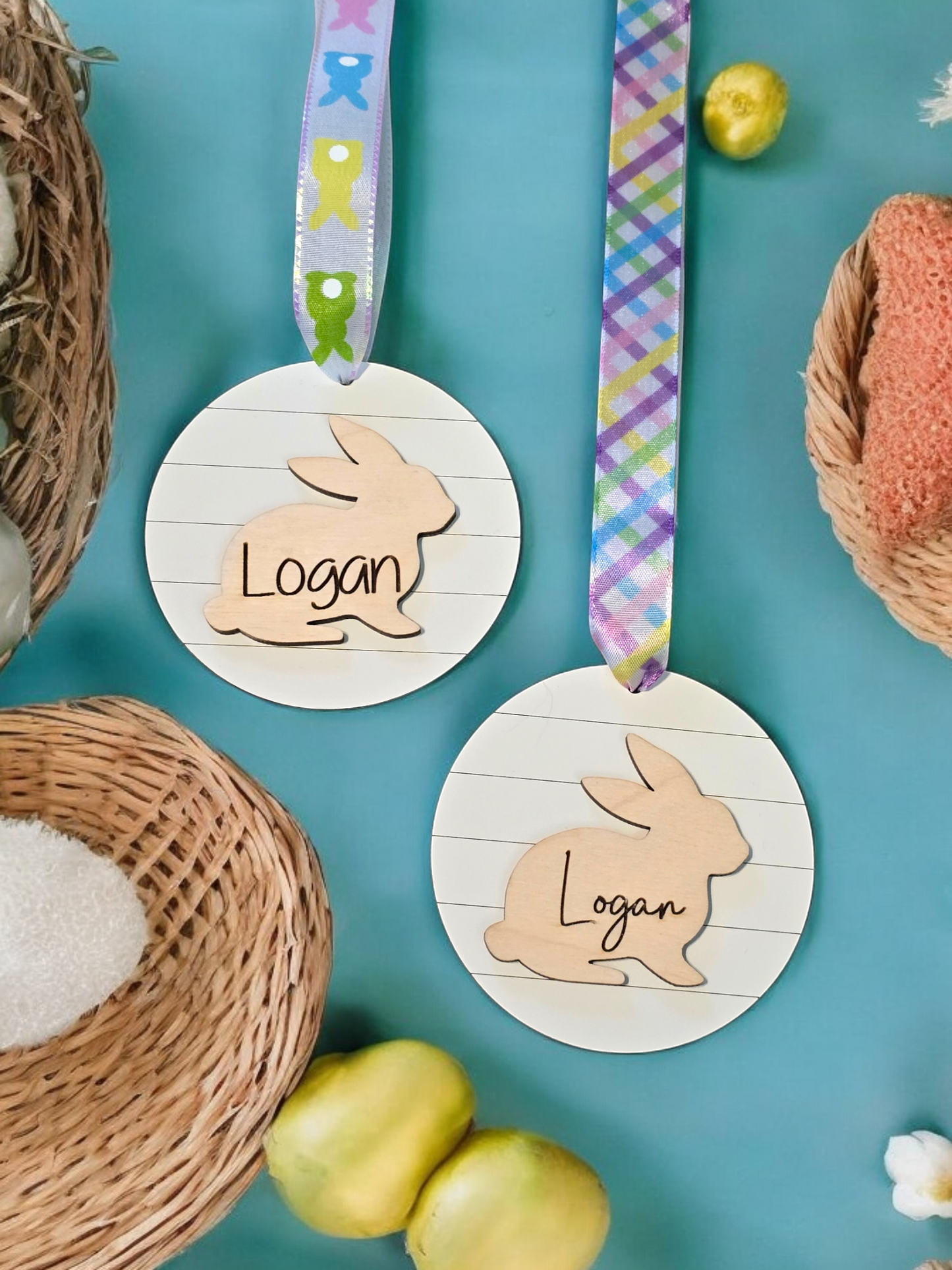 Easter Bunny shiplap tag ornament personalized