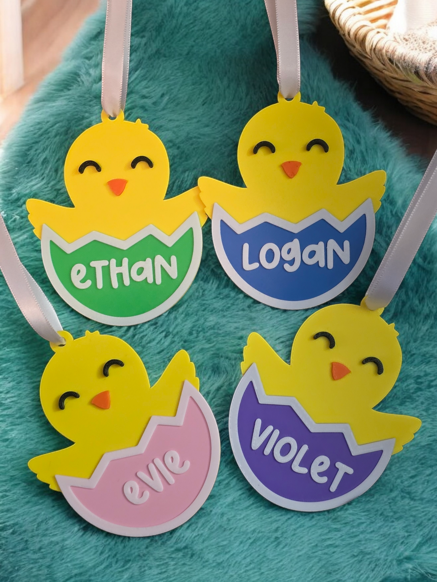 3d Printed plastic Easter chicks with egg personalized