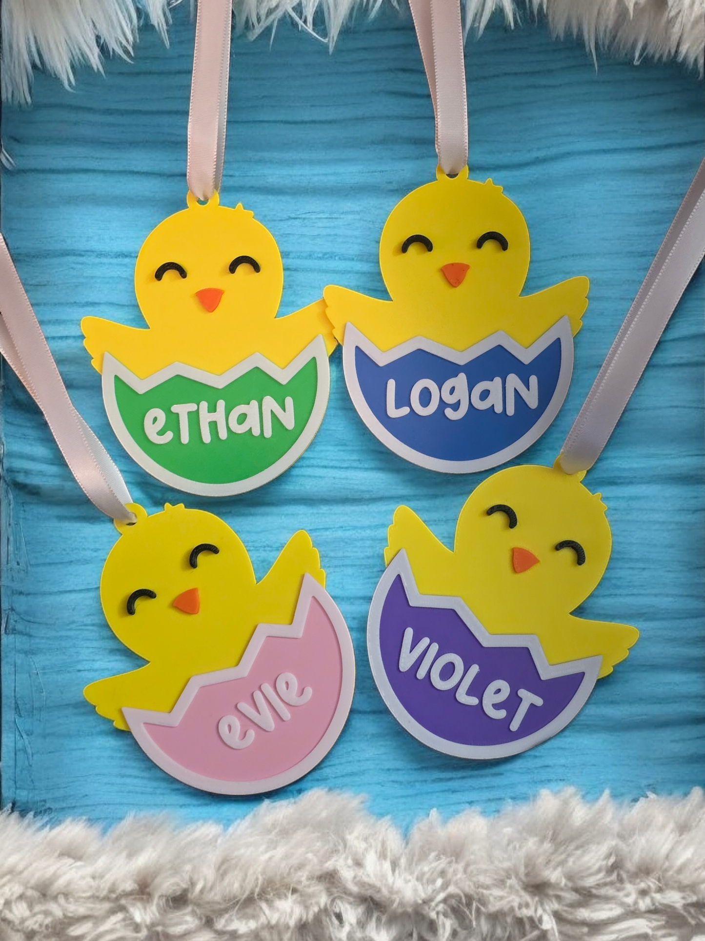 3d Printed plastic Easter chicks with egg personalized