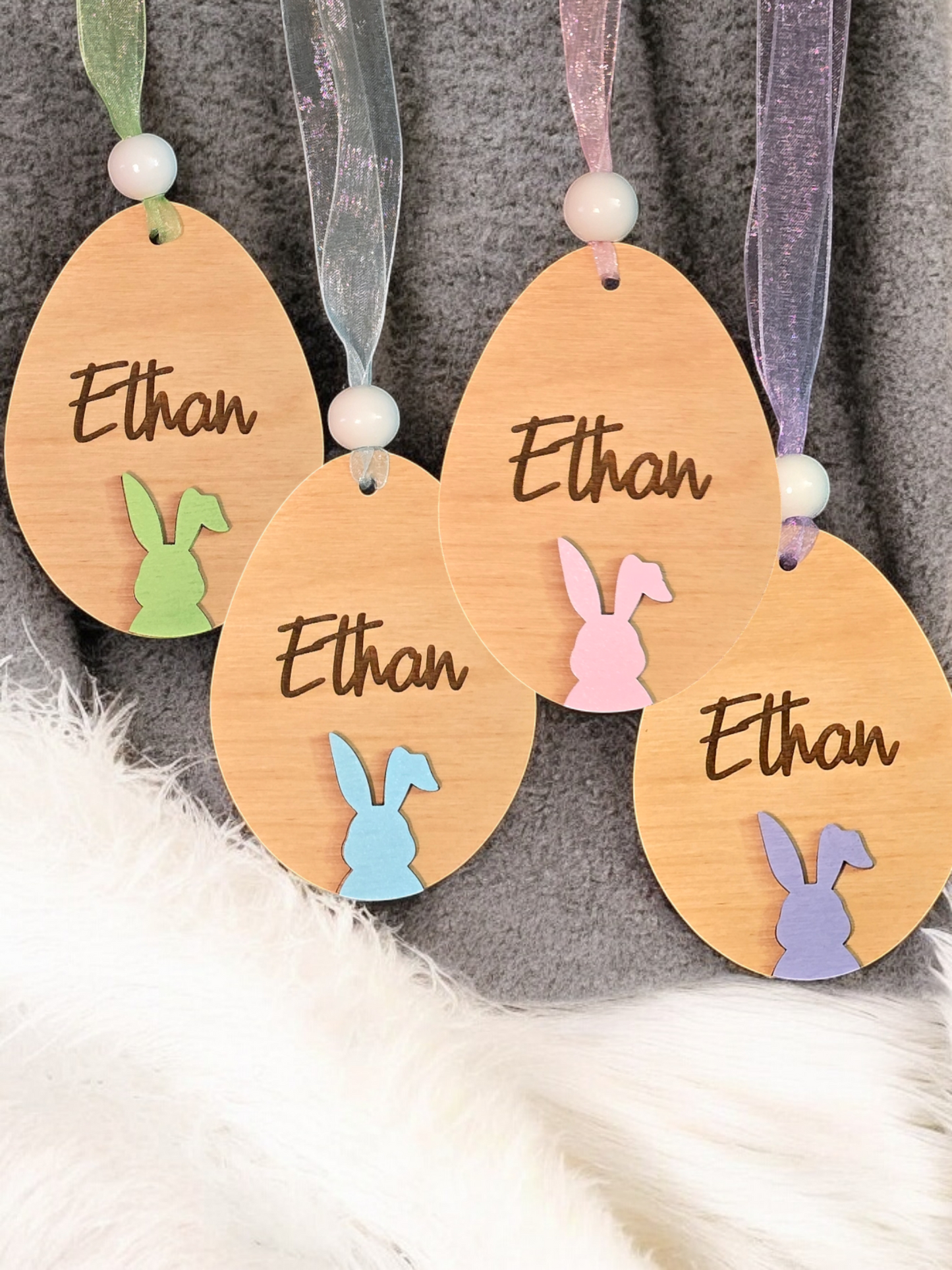 Easter egg with bunny ears basket tag or ornament personalized