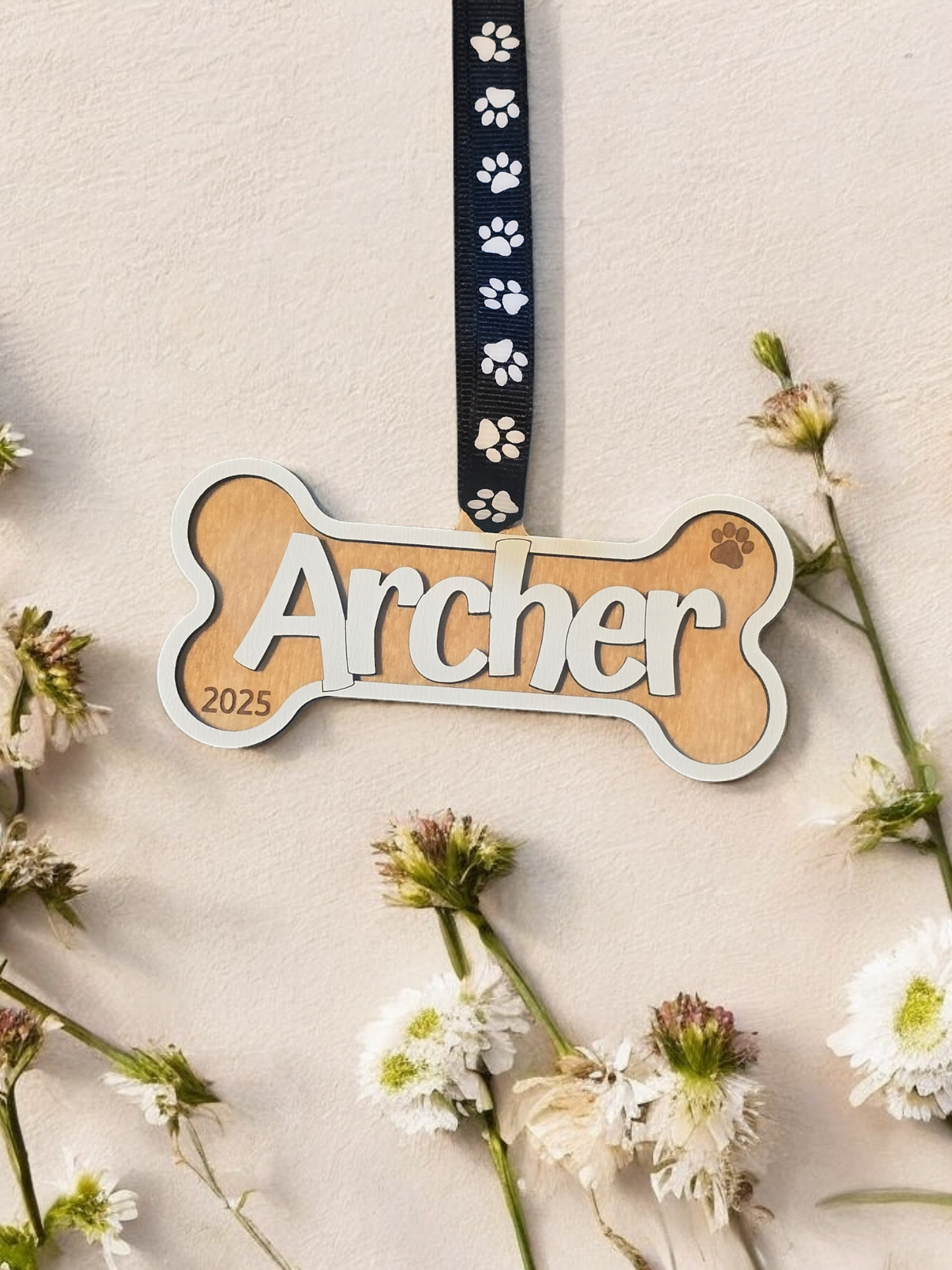 Dog bone & cat head ornaments personalized