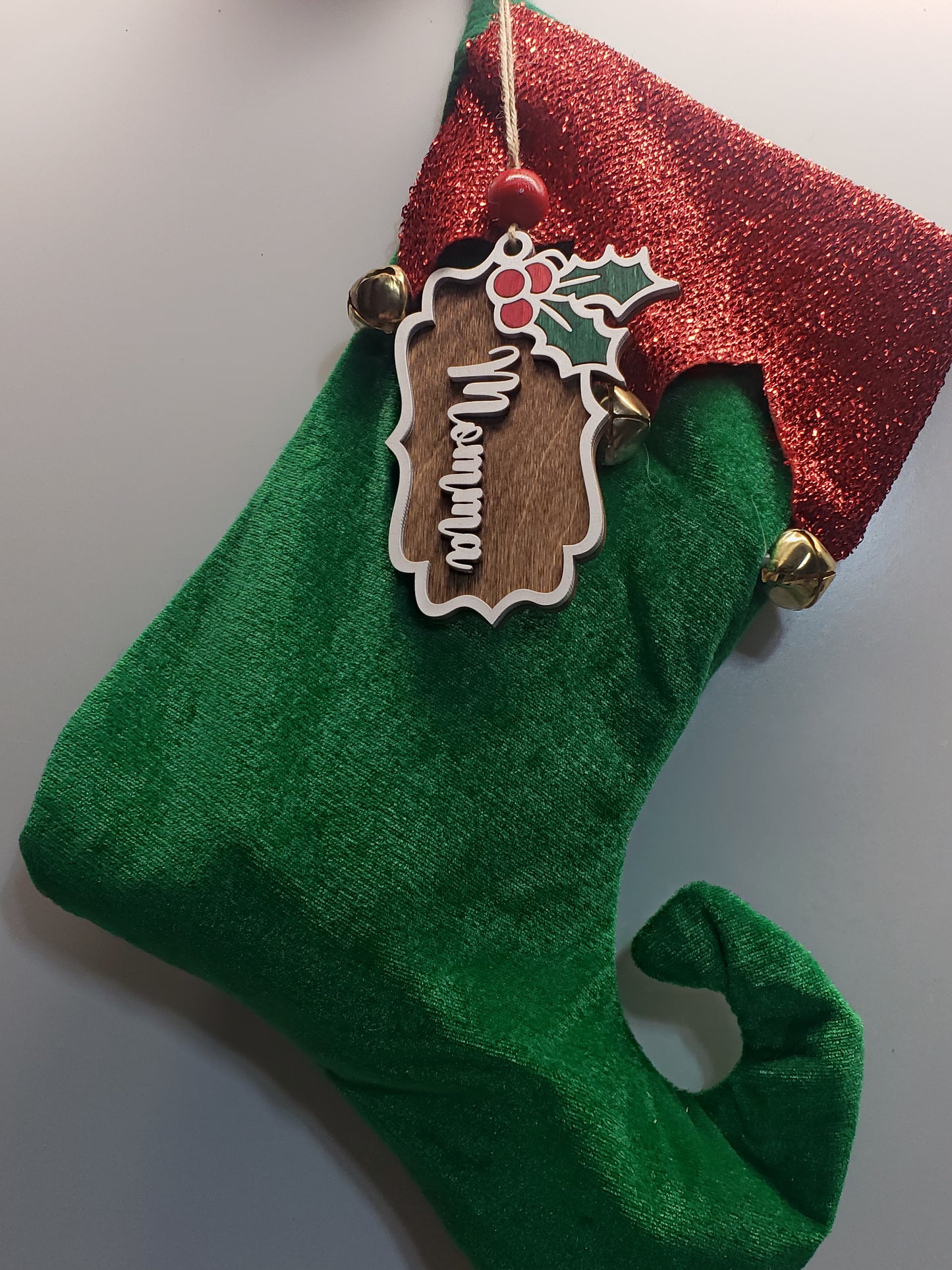 Holly Stocking Personalized Name Tags Ornament