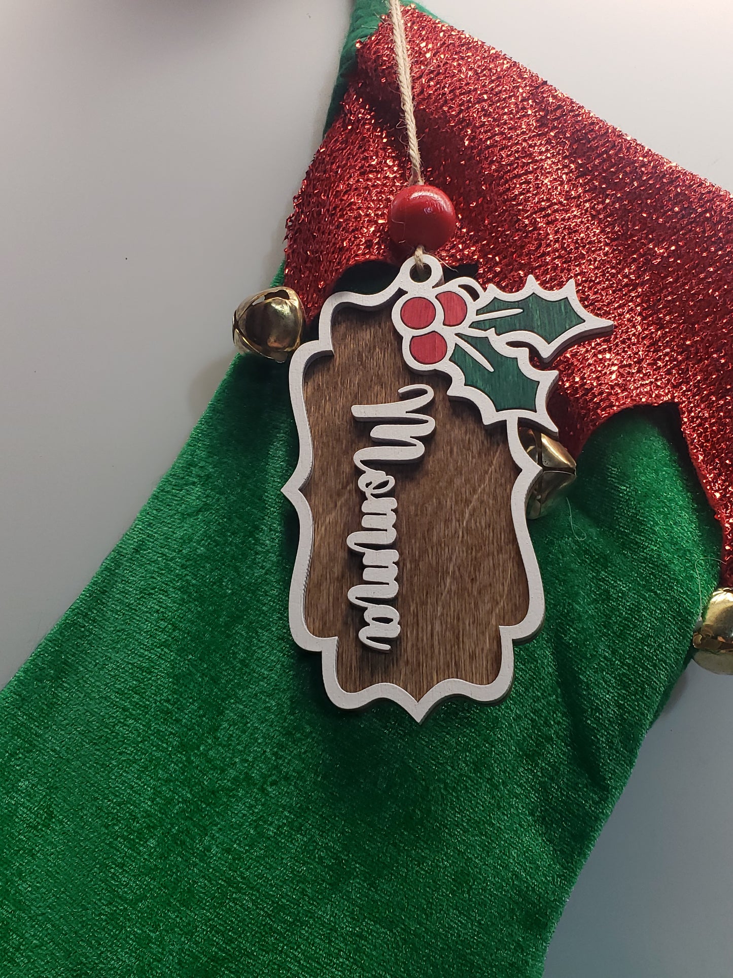 Holly Stocking Personalized Name Tags Ornament