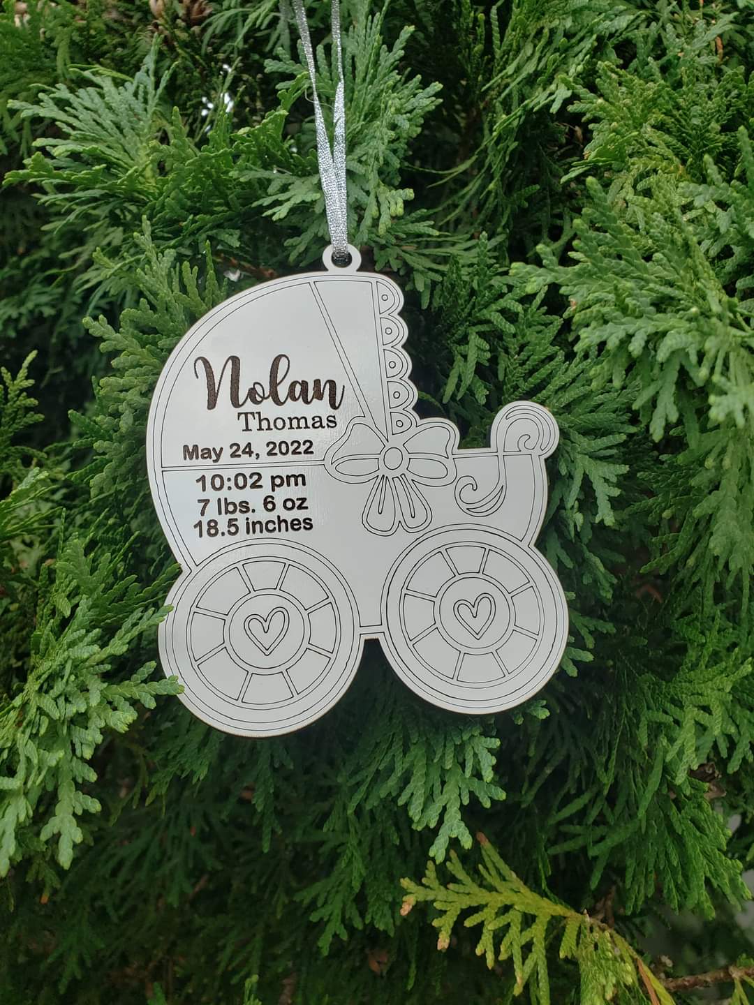 Baby Birth Stat Carriage Christmas Ornament Personalized