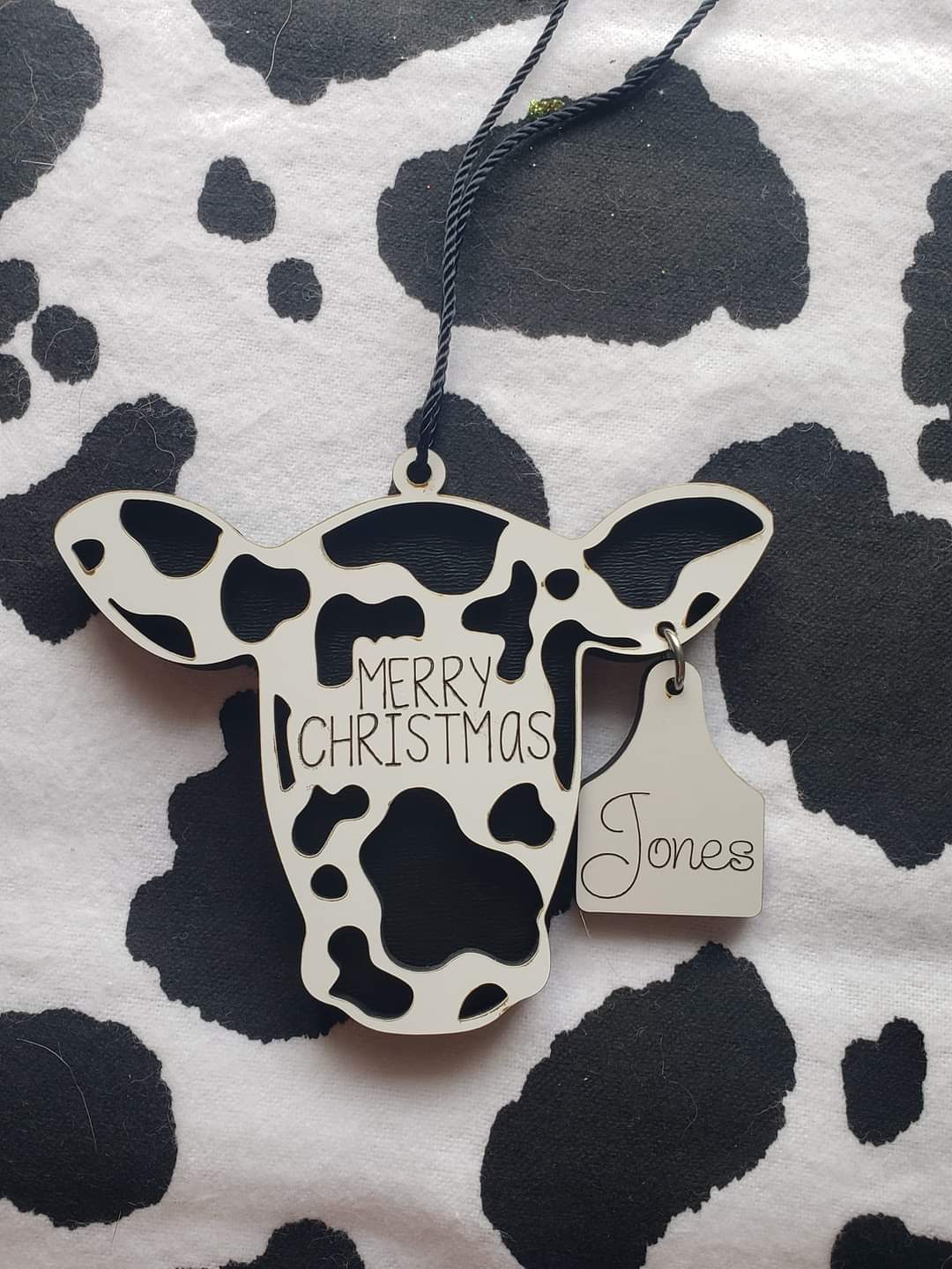 Merry Christmas Cow Head with tag Personalized Christmas Ornament