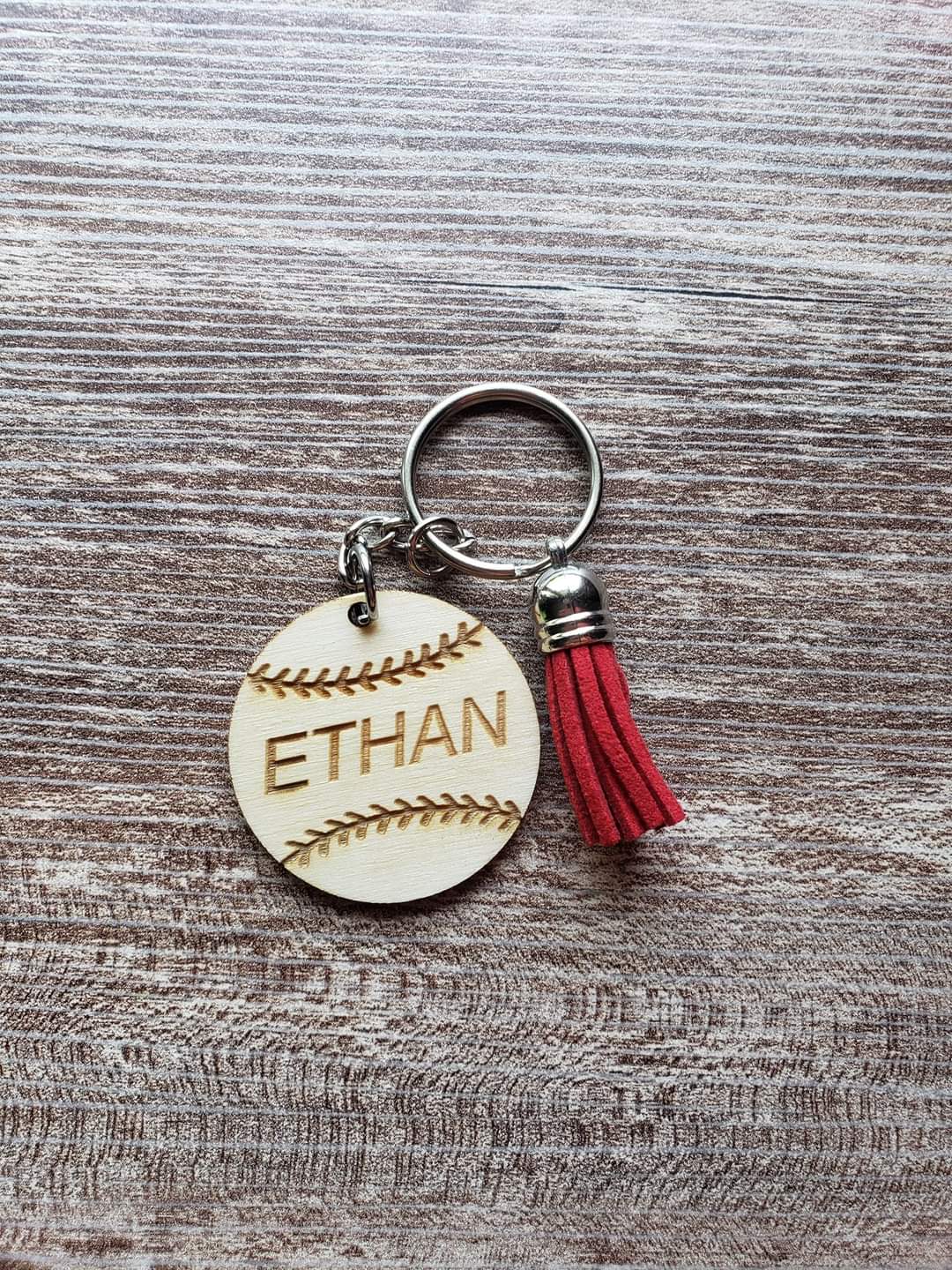 Personalized Baseball Keychain Wood