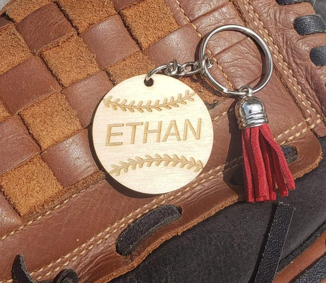 Personalized Baseball Keychain Wood