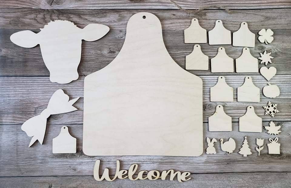 Cow Interchangeable Welcome Sign UNFINISHED Ear tag