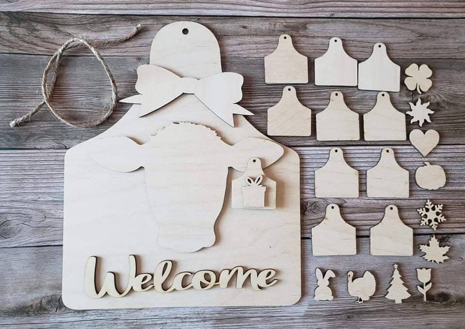 Cow Interchangeable Welcome Sign UNFINISHED Ear tag