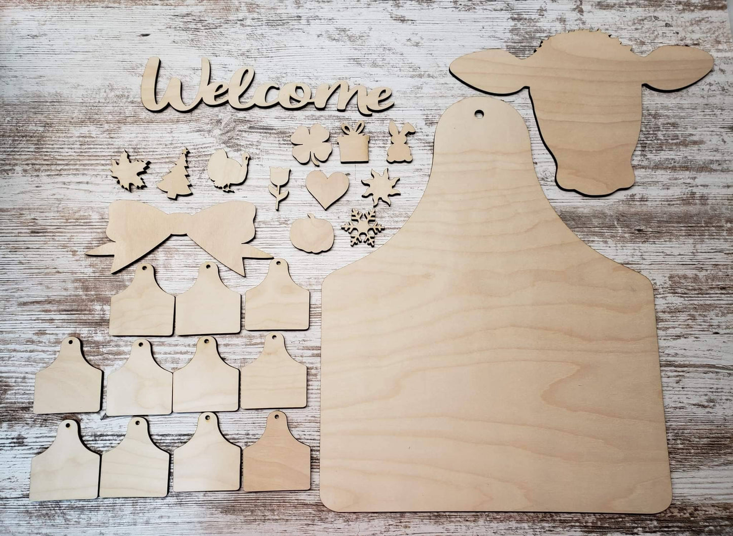 Cow Interchangeable Welcome Sign UNFINISHED Ear tag 12 x 15 Large Size