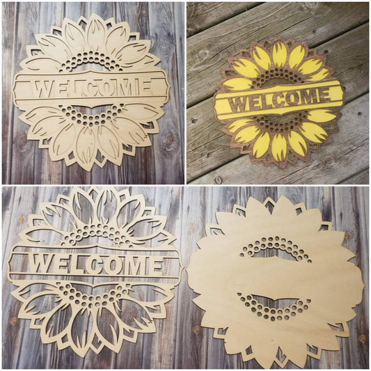 Welcome Sunflower Sign Wood Door Hanger