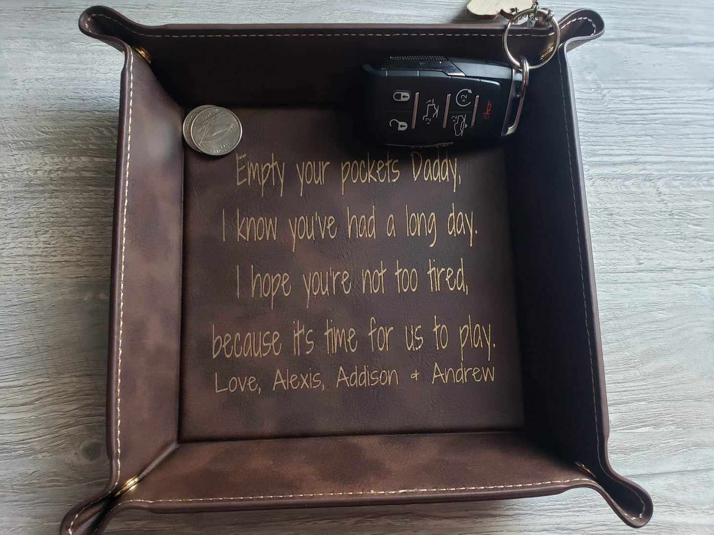 Empty your pockets Daddy leatherette snap tray Personalized