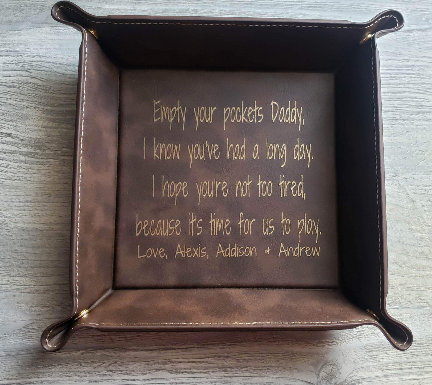 Empty your pockets Daddy leatherette snap tray Personalized